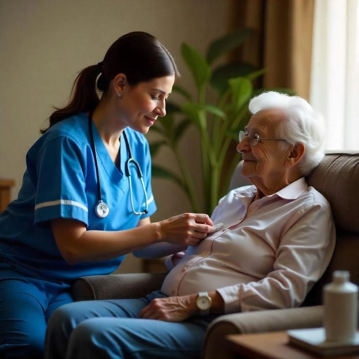 Nurse providing compassionate in-home care to an elderly woman in Scottsdale 85254