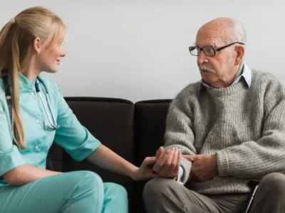 Female doctor providing in-home care for older adult in Scottsdale’s 85255