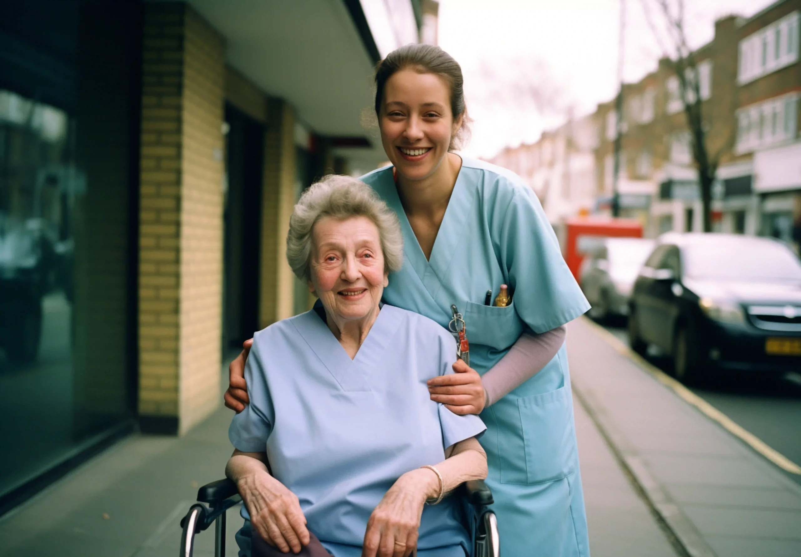 Smiling caregiver with an older adult in wheelchair symbolizing home care in A Happy Place Adult Care Home with Dr. Cook