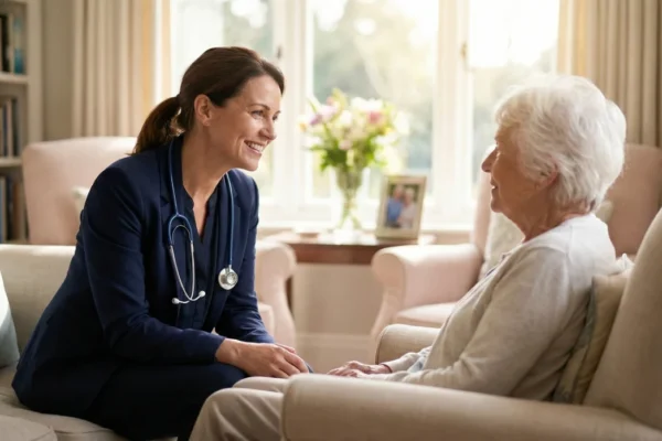 A representative image of a geriatric consultation, showing the convenience of the services provided by house call doctors scottsdale and specialists like Dr. Rebecca Cook.