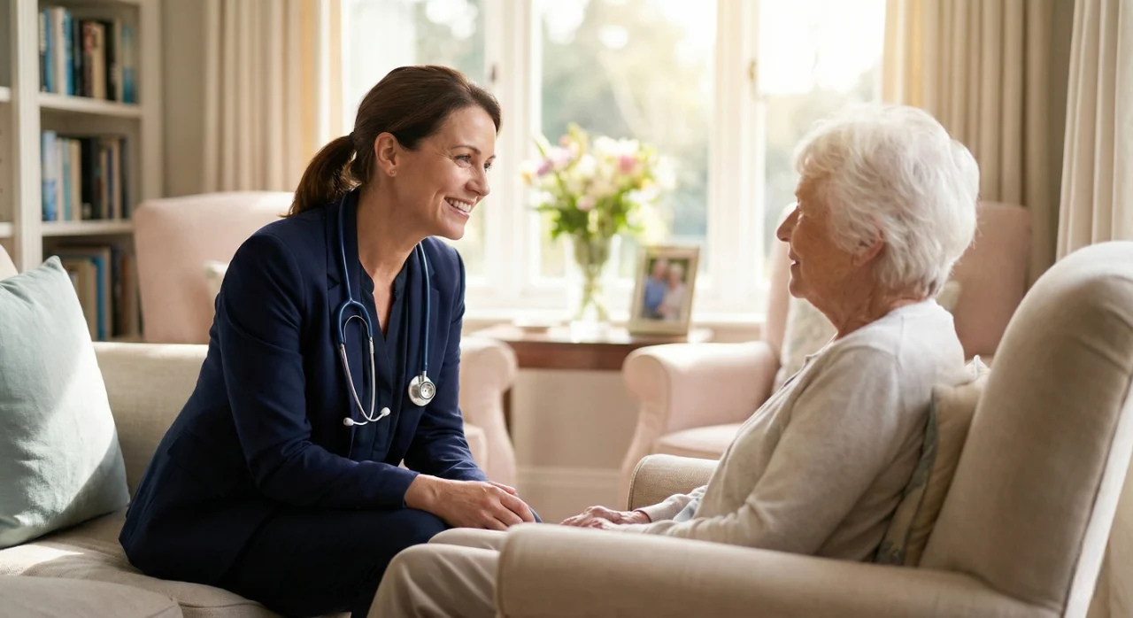 A representative image of a geriatric consultation, showing the convenience of the services provided by house call doctors scottsdale and specialists like Dr. Rebecca Cook.